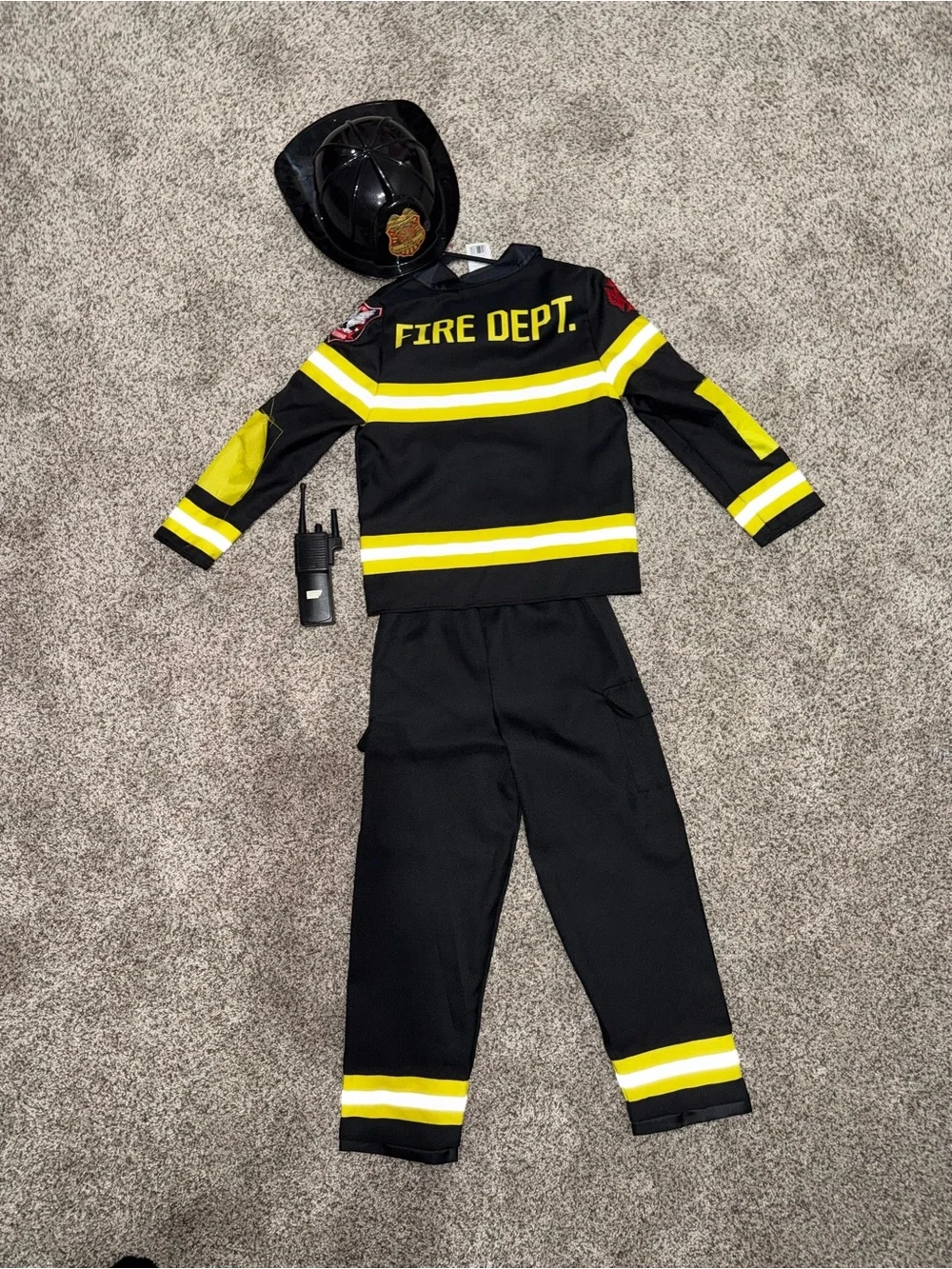 Kids Black & Yellow Fire Dept. Costume - Play Helmet & Radio